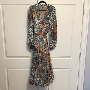 Gibson ⭐️ Latimer Green and Rust Floral Wrap Midi Dress